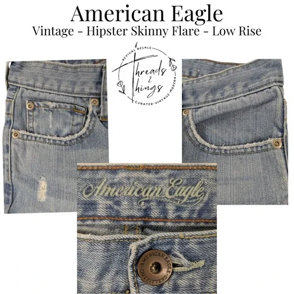 VTG American Eagle Hipster Skinny Flare Jeans Womens 8 Denim Low-Rise Preppy y2k - Picture 4 of 12